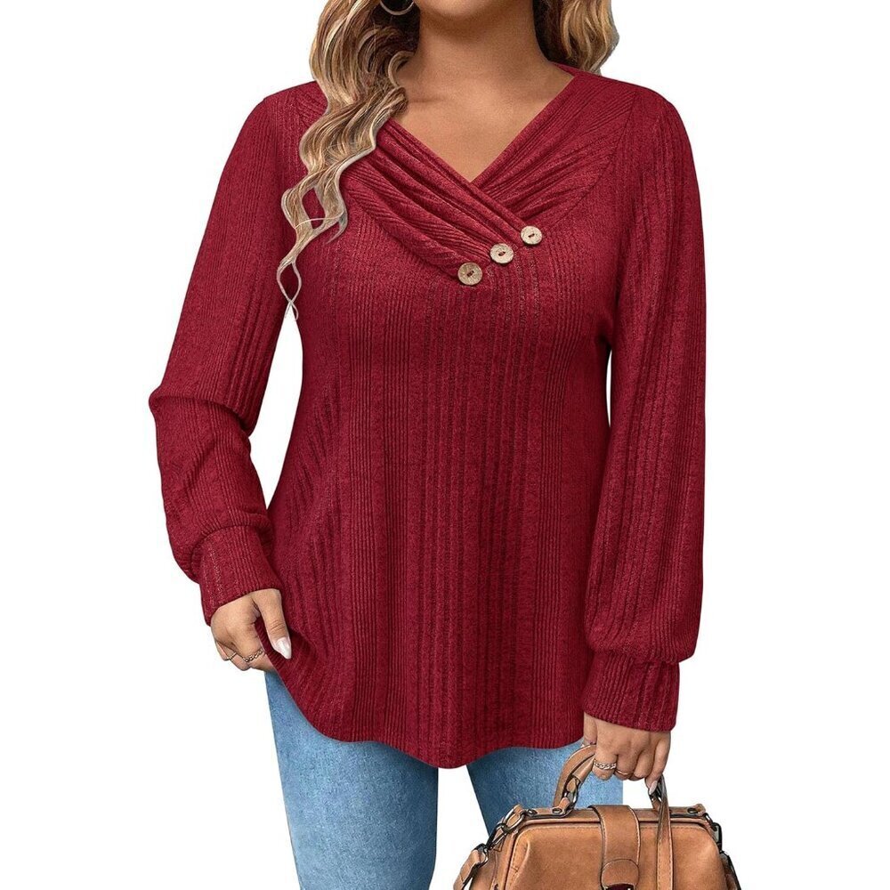 Plus Size Sweater Dressy Casual V Neck Long Sleeve Fall Fashion Top